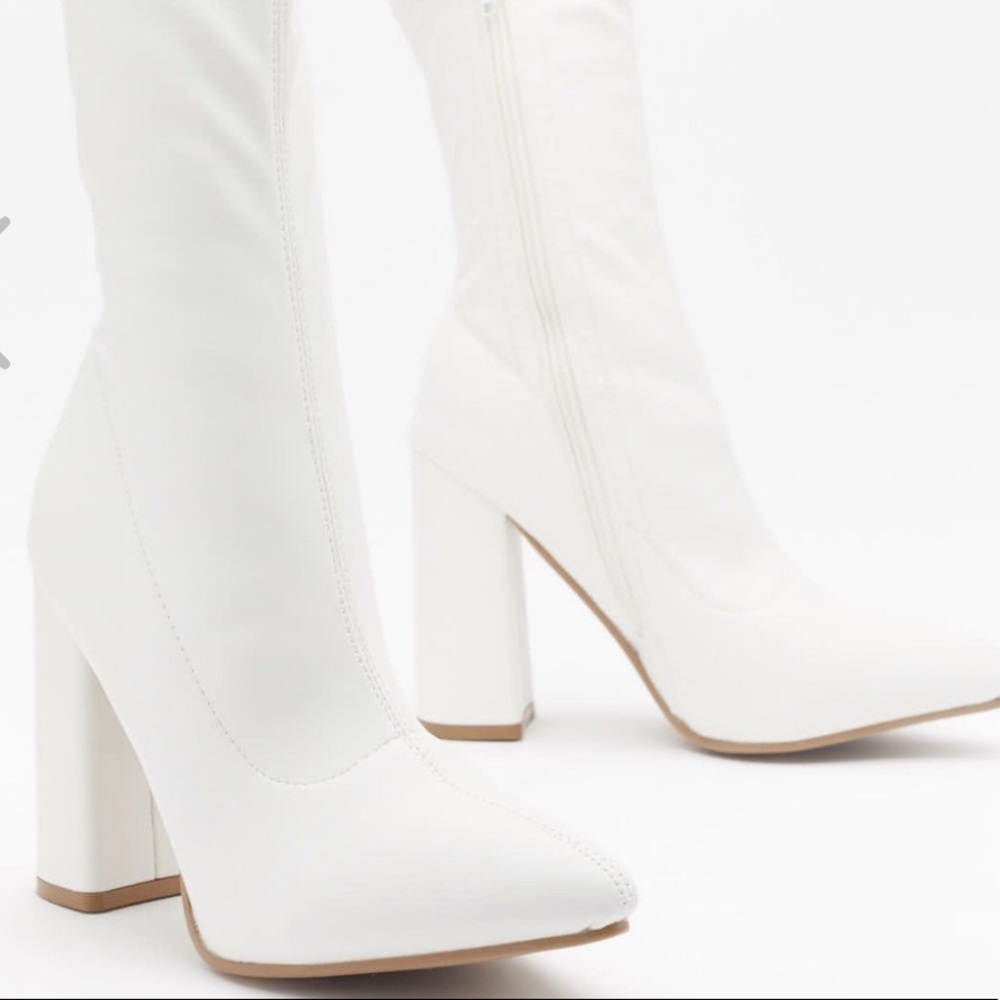Flying High Pleather White Sock Boots